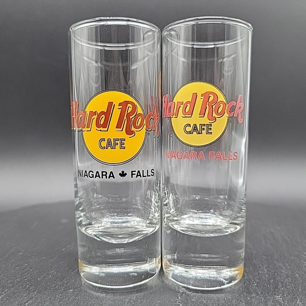 Lot of 2 Niagara Falls Hard Rock Cafe Shot Glasses Shooters 4" Tall Canada
